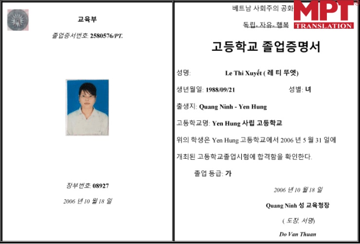 dịch thuật công chứng tiếng hàn